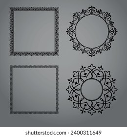 Set of decorative frames Elegant vector element for design in Eastern style, place for text. Floral black and gray borders. Lace illustration for invitations and greeting cards
