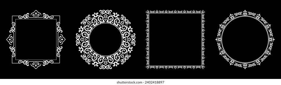 Set of decorative frames Elegant vector element for design in Eastern style, place for text. Floral black and white borders. Lace illustration for invitations and greeting cards.