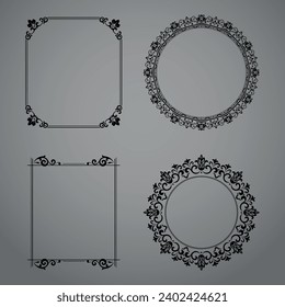 Set of decorative frames Elegant vector element for design in Eastern style, place for text. Floral black and gray borders. Lace illustration for invitations and greeting cards