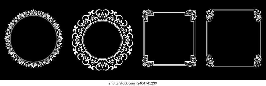 Set of decorative frames Elegant vector element for design in Eastern style, place for text. Floral black and white borders. Lace illustration for invitations and greeting cards.