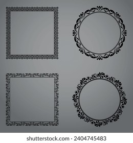Set of decorative frames Elegant vector element for design in Eastern style, place for text. Floral black and gray borders. Lace illustration for invitations and greeting cards