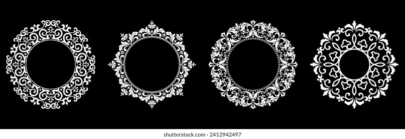Set of decorative frames Elegant vector element for design in Eastern style, place for text. Floral black and white borders. Lace illustration for invitations and greeting cards.