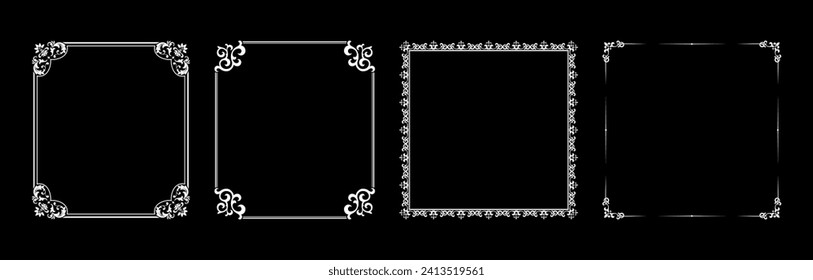 Set of decorative frames Elegant vector element for design in Eastern style, place for text. Floral black and white borders. Lace illustration for invitations and greeting cards.