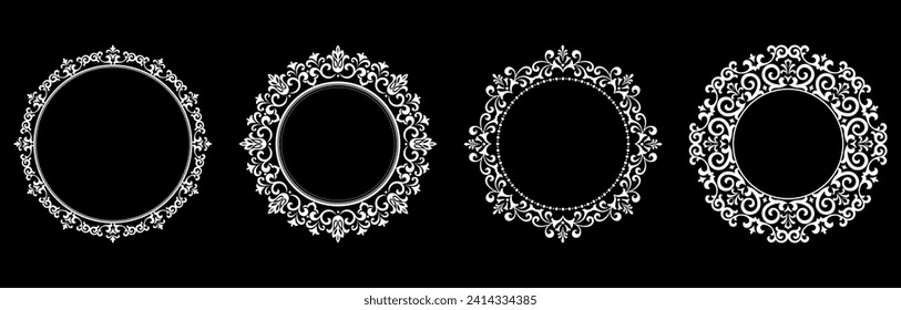 Set of decorative frames Elegant vector element for design in Eastern style, place for text. Floral black and white borders. Lace illustration for invitations and greeting cards.