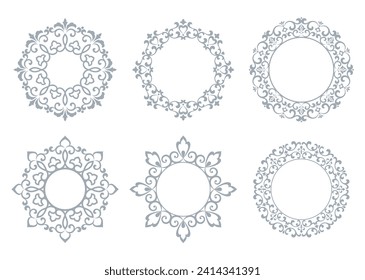 Set of decorative frames Elegant vector element for design in Eastern style, place for text. Floral gray and white borders. Lace illustration for invitations and greeting cards