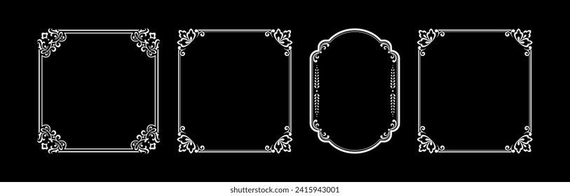Set of decorative frames Elegant vector element for design in Eastern style, place for text. Floral black and white borders. Lace illustration for invitations and greeting cards.