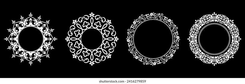Set of decorative frames Elegant vector element for design in Eastern style, place for text. Floral black and white borders. Lace illustration for invitations and greeting cards.