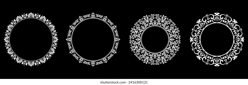 Set of decorative frames Elegant vector element for design in Eastern style, place for text. Floral black and white borders. Lace illustration for invitations and greeting cards.