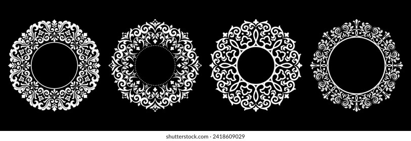 Set of decorative frames Elegant vector element for design in Eastern style, place for text. Floral black and white borders. Lace illustration for invitations and greeting cards.