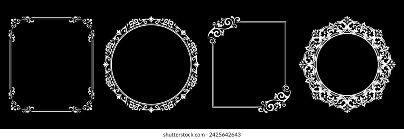 Set of decorative frames Elegant vector element for design in Eastern style, place for text. Floral black and white borders. Lace illustration for invitations and greeting cards.