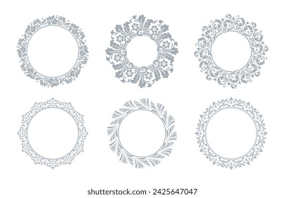 Set of decorative frames Elegant vector element for design in Eastern style, place for text. Floral gray and white borders. Lace illustration for invitations and greeting cards
