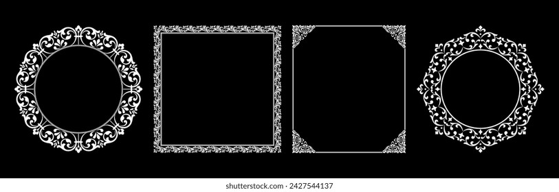 Set of decorative frames Elegant vector element for design in Eastern style, place for text. Floral black and white borders. Lace illustration for invitations and greeting cards.