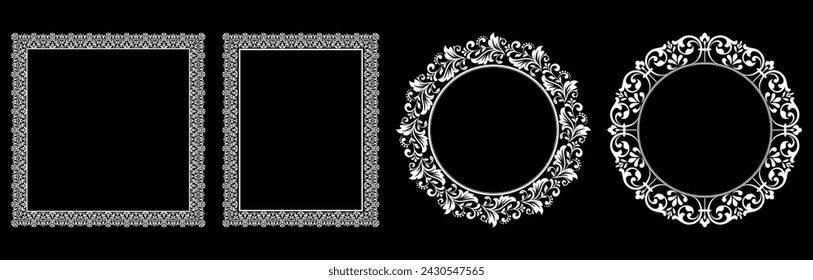 Set of decorative frames Elegant vector element for design in Eastern style, place for text. Floral black and white borders. Lace illustration for invitations and greeting cards.