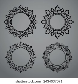 Set of decorative frames Elegant vector element for design in Eastern style, place for text. Floral black and gray borders. Lace illustration for invitations and greeting cards