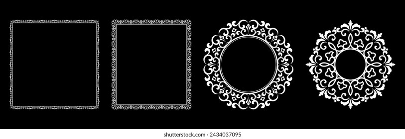 Set of decorative frames Elegant vector element for design in Eastern style, place for text. Floral black and white borders. Lace illustration for invitations and greeting cards.