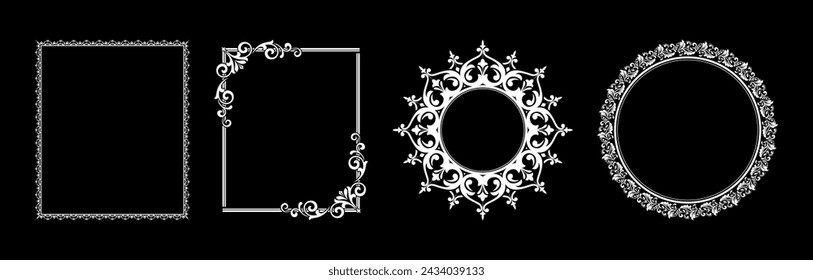 Set of decorative frames Elegant vector element for design in Eastern style, place for text. Floral black and white borders. Lace illustration for invitations and greeting cards.