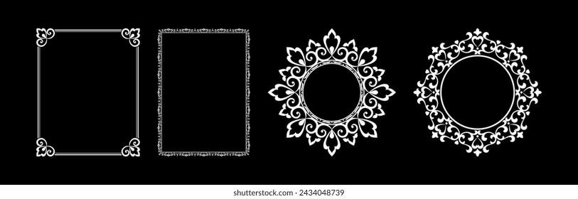 Set of decorative frames Elegant vector element for design in Eastern style, place for text. Floral black and white borders. Lace illustration for invitations and greeting cards.