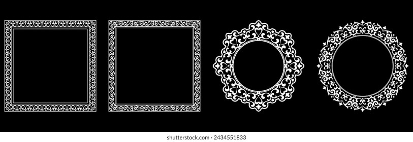 Set of decorative frames Elegant vector element for design in Eastern style, place for text. Floral black and white borders. Lace illustration for invitations and greeting cards.