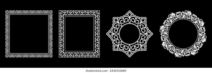 Set of decorative frames Elegant vector element for design in Eastern style, place for text. Floral black and white borders. Lace illustration for invitations and greeting cards.