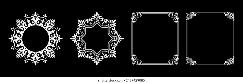 Set of decorative frames Elegant vector element for design in Eastern style, place for text. Floral black and white borders. Lace illustration for invitations and greeting cards.
