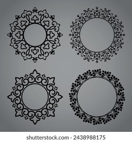 Set of decorative frames Elegant vector element for design in Eastern style, place for text. Floral black and gray borders. Lace illustration for invitations and greeting cards