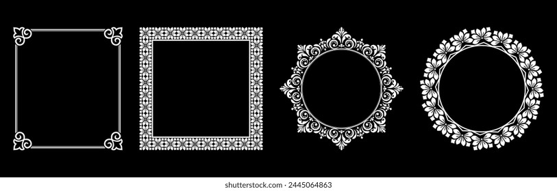 Set of decorative frames Elegant vector element for design in Eastern style, place for text. Floral black and white borders. Lace illustration for invitations and greeting cards.