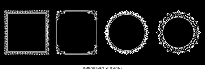 Set of decorative frames Elegant vector element for design in Eastern style, place for text. Floral black and white borders. Lace illustration for invitations and greeting cards.
