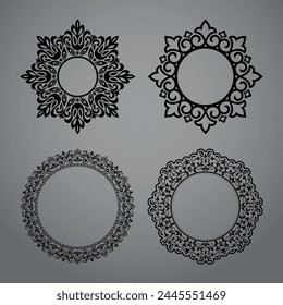 Set of decorative frames Elegant vector element for design in Eastern style, place for text. Floral black and gray borders. Lace illustration for invitations and greeting cards