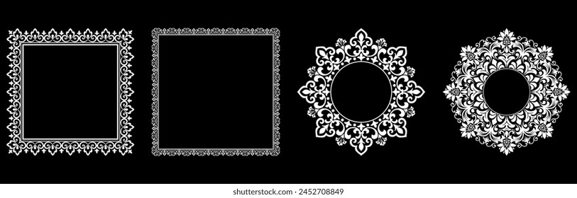 Set of decorative frames Elegant vector element for design in Eastern style, place for text. Floral black and white borders. Lace illustration for invitations and greeting cards.