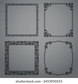 Set of decorative frames Elegant vector element for design in Eastern style, place for text. Floral black and gray borders. Lace illustration for invitations and greeting cards