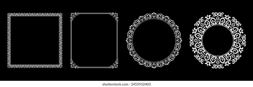 Set of decorative frames Elegant vector element for design in Eastern style, place for text. Floral black and white borders. Lace illustration for invitations and greeting cards.
