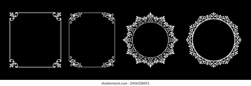 Set of decorative frames Elegant vector element for design in Eastern style, place for text. Floral black and white borders. Lace illustration for invitations and greeting cards.