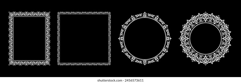 Set of decorative frames Elegant vector element for design in Eastern style, place for text. Floral black and white borders. Lace illustration for invitations and greeting cards.