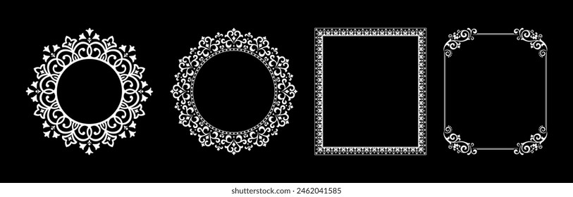 Set of decorative frames Elegant vector element for design in Eastern style, place for text. Floral black and white borders. Lace illustration for invitations and greeting cards.