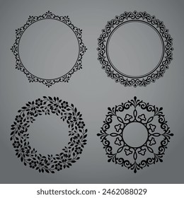 Set of decorative frames Elegant vector element for design in Eastern style, place for text. Floral black and gray borders. Lace illustration for invitations and greeting cards