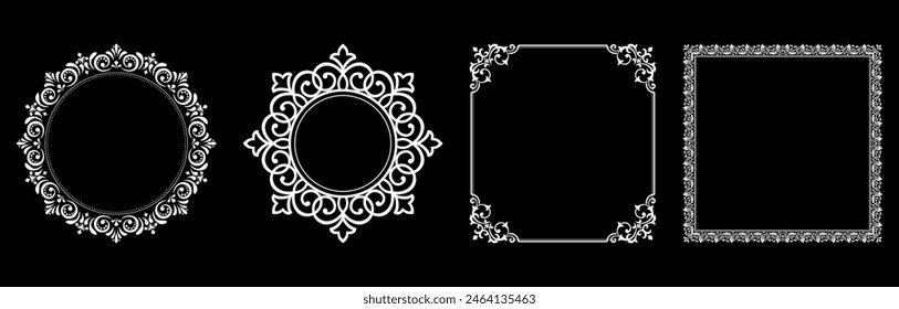 Set of decorative frames Elegant vector element for design in Eastern style, place for text. Floral black and white borders. Lace illustration for invitations and greeting cards.