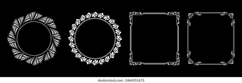 Conjunto de marcos decorativos Elegante elemento de Vector para diseño en estilo oriental, lugar para texto. Bordes florales en blanco y negro. Ilustración de encaje para invitaciones y tarjetas de felicitación.