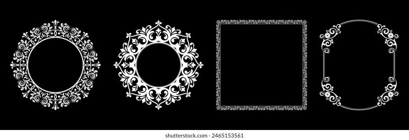 Set of decorative frames Elegant vector element for design in Eastern style, place for text. Floral black and white borders. Lace illustration for invitations and greeting cards.