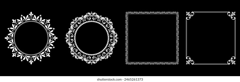 Set of decorative frames Elegant vector element for design in Eastern style, place for text. Floral black and white borders. Lace illustration for invitations and greeting cards.
