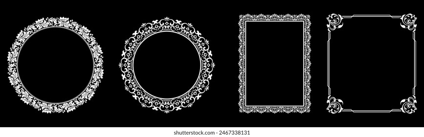 Set of decorative frames Elegant vector element for design in Eastern style, place for text. Floral black and white borders. Lace illustration for invitations and greeting cards.