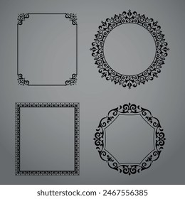 Set of decorative frames Elegant vector element for design in Eastern style, place for text. Floral black and gray borders. Lace illustration for invitations and greeting cards