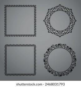 Set of decorative frames Elegant vector element for design in Eastern style, place for text. Floral black and gray borders. Lace illustration for invitations and greeting cards.