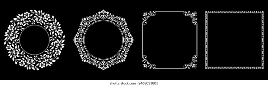 Set of decorative frames Elegant vector element for design in Eastern style, place for text. Floral black and white borders. Lace illustration for invitations and greeting cards.