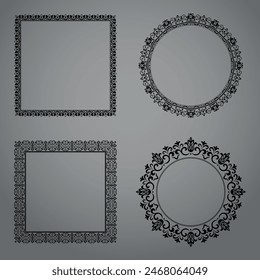 Set of decorative frames Elegant vector element for design in Eastern style, place for text. Floral black and gray borders. Lace illustration for invitations and greeting cards