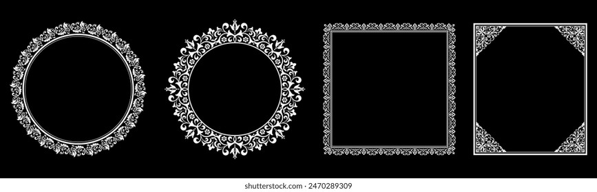 Set of decorative frames Elegant vector element for design in Eastern style, place for text. Floral black and white borders. Lace illustration for invitations and greeting cards.