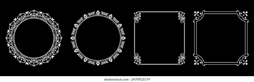 Set of decorative frames Elegant vector element for design in Eastern style, place for text. Floral black and white borders. Lace illustration for invitations and greeting cards.