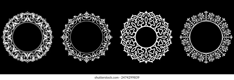 Set of decorative frames Elegant vector element for design in Eastern style, place for text. Floral black and white borders. Lace illustration for invitations and greeting cards.
