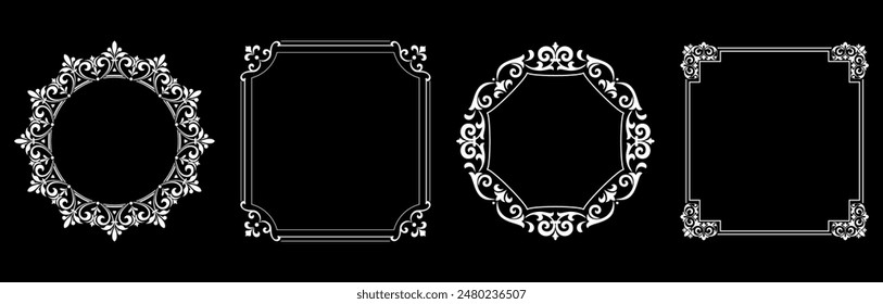 Set of decorative frames Elegant vector element for design in Eastern style, place for text. Floral black and white borders. Lace illustration for invitations and greeting cards.