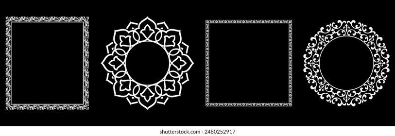 Set of decorative frames Elegant vector element for design in Eastern style, place for text. Floral black and white borders. Lace illustration for invitations and greeting cards.