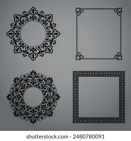 Set of decorative frames Elegant vector element for design in Eastern style, place for text. Floral black and gray borders. Lace illustration for invitations and greeting cards